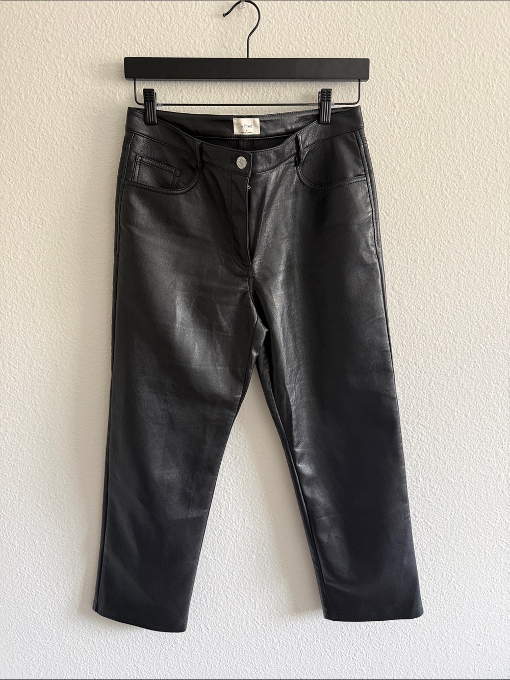 Wilfred Aritzia Black Faux Leather Straight Leg Pants Sz 8